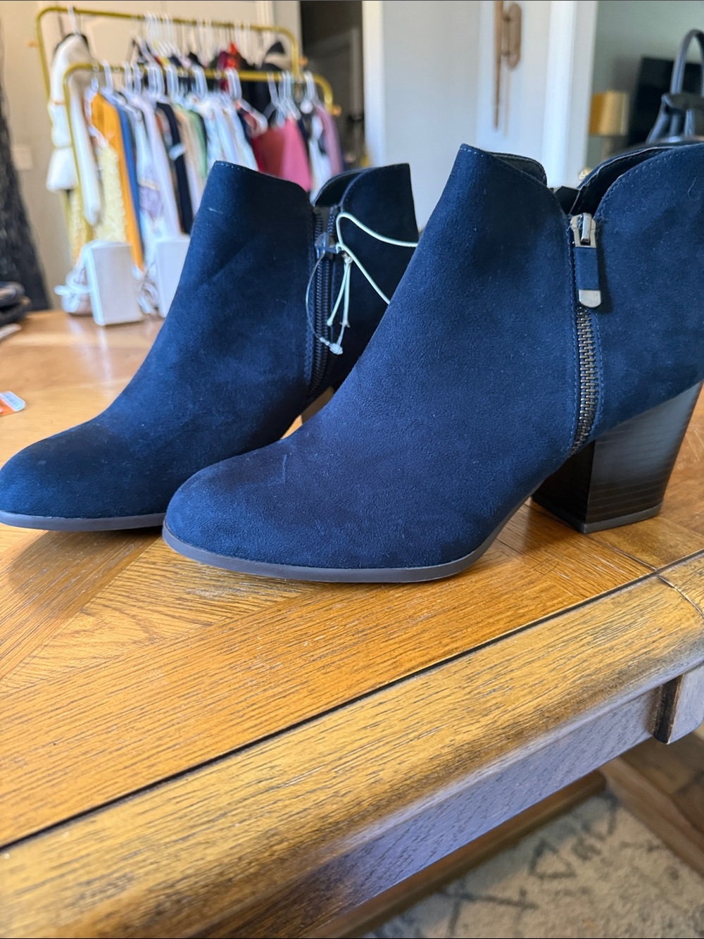 Style & Co. Navy Suede Ankle Booties with Block Heel